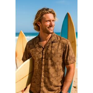 Irvine Park Mens Button Up Shirt‎ Short Sleeve Geometric Print XL Extra Large